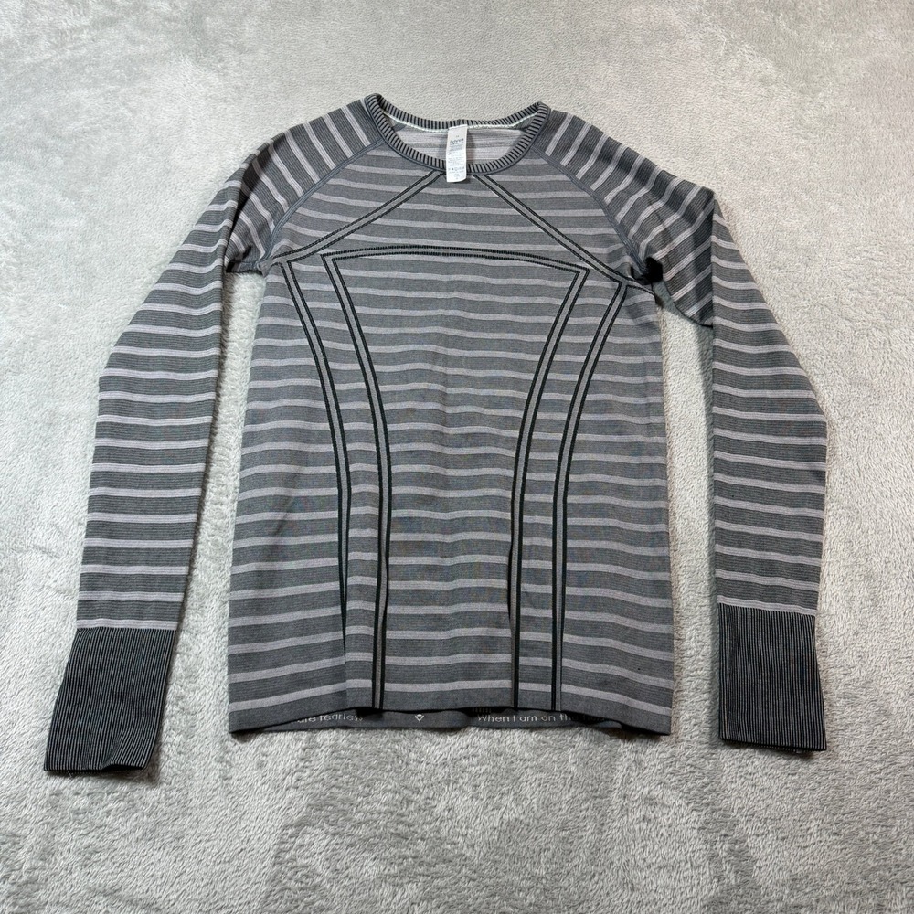 Ivivva Lululemon Rhythmic Long Sleeve Kids Size 14 Gray Striped Thumbholes